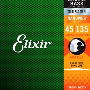 Elixir Nanoweb Bass Stainless Steel 5 String MED-L