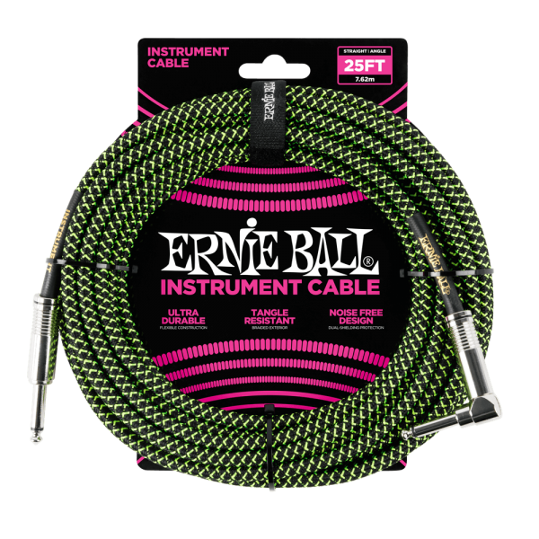 25' Braided Straight / Angle Instrument Cable - Black / Green