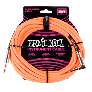 25' Braided Straight / Angle Instrument Cable - Neon Orange