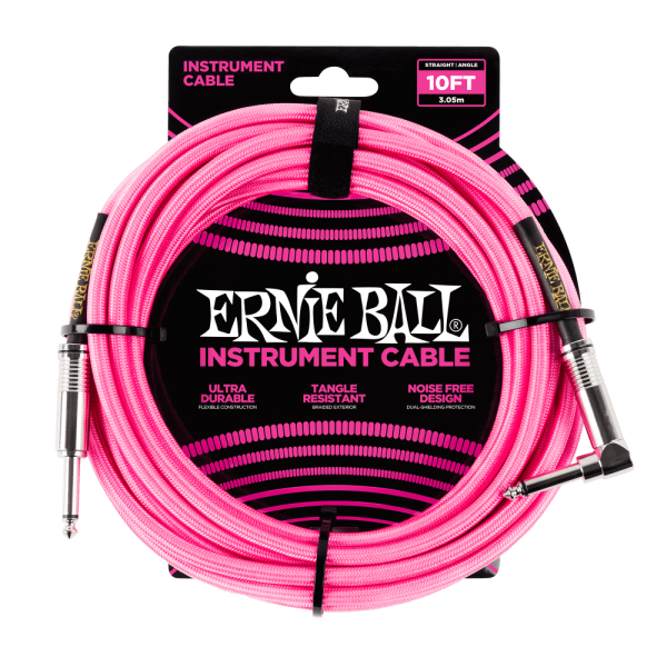 10' Braided Straight / Angle Instrument Cable - Neon Pink
