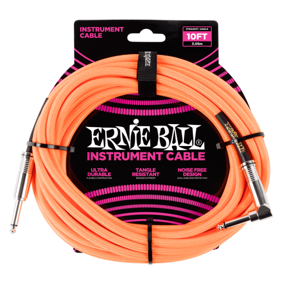 10' Braided Straight / Angle Instrument Cable - Neon Orange