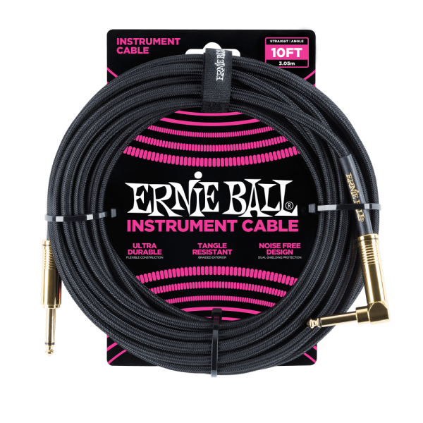10' Braided Straight / Angle Instrument Cable - Black