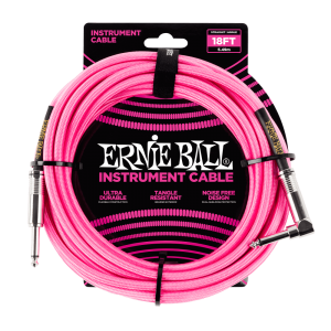 18' Braided Straight / Angle Instrument Cable - Neon Pink