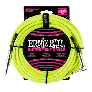 18' Braided Straight / Angle Instrument Cable Neon - Yellow