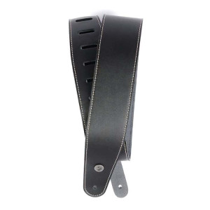 D'Addario Classic Leather Guitar Strap with Contrast Stitch, Black