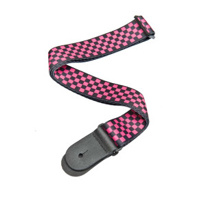 D'Addario Woven Guitar Strap, Black/Pink Checker Pattern