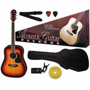Aria Prodigy Series Acoustic Guitar Package Brown Sunburst