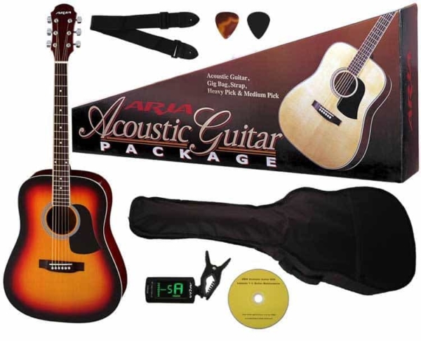 Aria Prodigy Series Acoustic Guitar Package Brown Sunburst