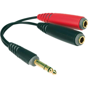 Y-Cable 20cm Straight Stereo 1/4" Jack to 2 x Female 1/4" Sockets