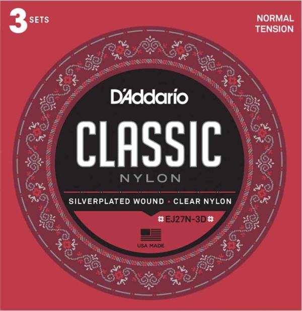 D'Addario EJ27N Nylon Classical Guitar Strings, 3 Sets