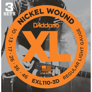 D'Addario EXL110-3D Nickel Wound Electric Guitar Strings, 10-46, 3 Sets