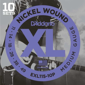 D'Addario EXL115-10P Nickel Wound Electric Guitar Strings, 11-49, 10 Sets