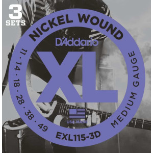 D'Addario EXL115-3D Nickel Wound Electric Guitar Strings, 3 Sets, 11-49, 3 Sets
