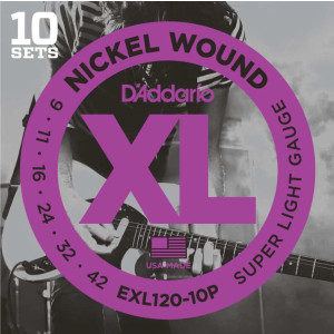D'Addario EXL120-10P Nickel Wound Electric Guitar Strings, 9-42, 10 Sets