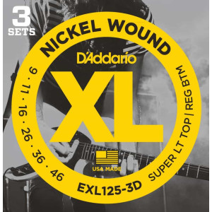 D'Addario EXL125-3D Nickel Wound Electric Guitar Strings, 9-46, 3 Sets