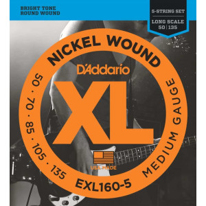 D'Addario EXL160-5 5-String Nickel Wound Bass Guitar Strings, 50-135, Long Scale