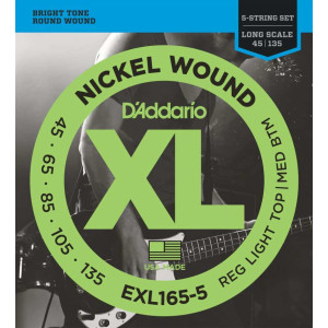 D'Addario EXL165 5-String Nickel Wound Bass Guitar Strings, 45-135, Long Scale