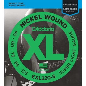 D'Addario EXL220-5 5-String Nickel Wound Bass Guitar Strings, 40-125, Long Scale