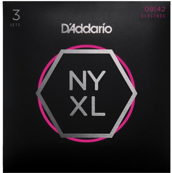 D'Addario NYXL0942-3P Nickel Wound Electric Guitar Strings, 9-42, 3 Sets