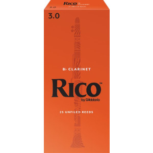 Rico Bb Clarinet Reeds, Strength 3.0, 25-pack