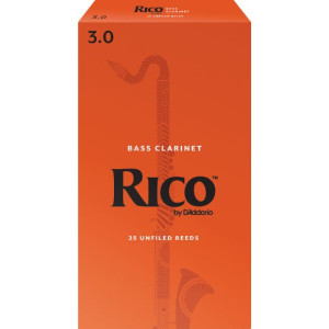 Rico Bass Clarinet Reeds, Strength 3.0, 25-pack
