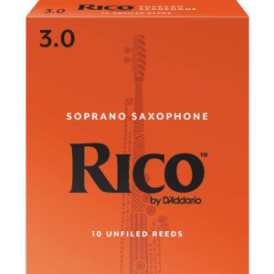 Rico Soprano Sax Reeds, Strength 3.0, 10-pack