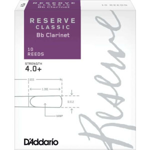 D'Addario Reserve Classic Bb Clarinet Reeds, Strength 4.0+, 10-pack