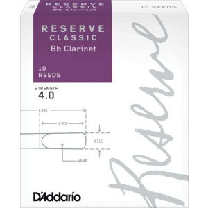 D'Addario Reserve Classic Bb Clarinet Reeds, Strength 4.0, 10-pack