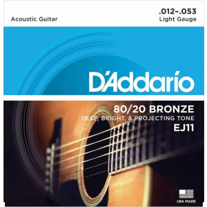 D'Addario EJ11 80/20 Bronze Acoustic Guitar Strings, 12-53