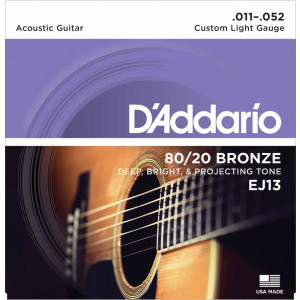 D'Addario EJ13 80/20 Bronze Acoustic Guitar Strings, 11-52