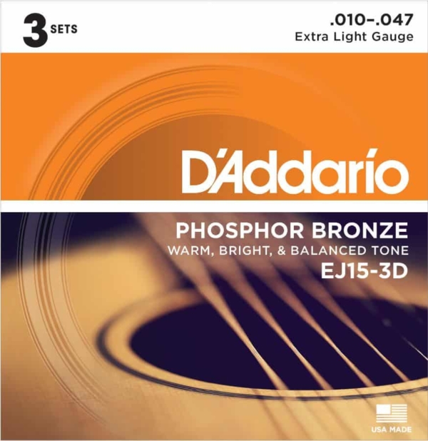 D'Addario EJ15-3D Phosphor Bronze Acoustic Guitar Strings, 3 Sets