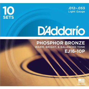 D'Addario EJ16-10P Phosphor Bronze Acoustic Guitar Strings, 10 Sets
