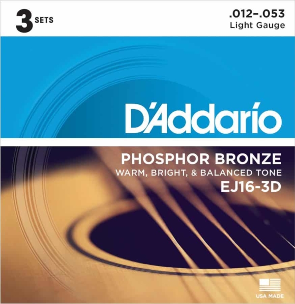 D'Addario EJ16-3D Phosphor Bronze Acoustic Guitar Strings, 3 Sets