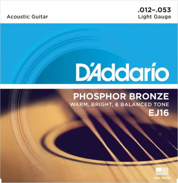 D'Addario EJ16 Phosphor Bronze Acoustic Guitar Strings, 12-53