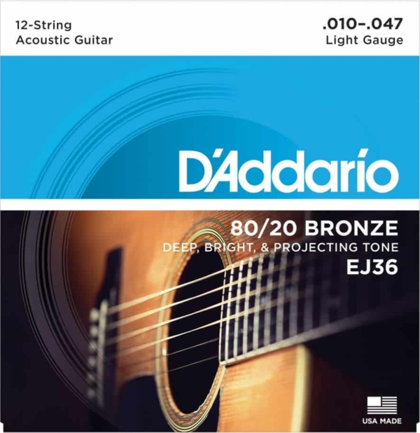 D'Addario EJ36 12-String Bronze Acoustic Guitar Strings, 10-47
