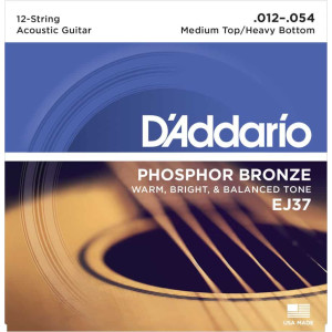 D'Addario EJ37 12-String Phosphor Bronze Acoustic Guitar Strings, 12-54