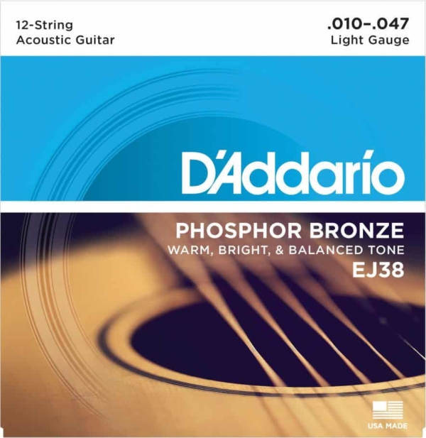 D'Addario EJ38 12-String Phosphor Bronze Acoustic Guitar Strings, 10-47