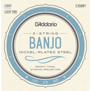 D'Addario EJ60NY 5-String Banjo Strings, NY Steel, Light 9-20