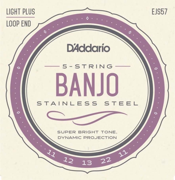 D'Addario EJS57 5-String Banjo Strings, Stainless Steel, Custom Medium, 11-22