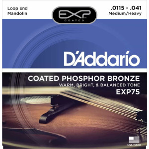 D'Addario EXP75 Coated Phosphor Bronze Mandolin Strings, Med/Heavy, 11.5-41