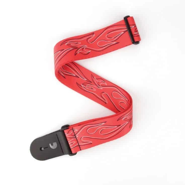 2" Woven Guitar Strap, Flames Pinstripe - Red w/ Black,