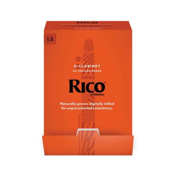 Rico Bb Clarinet Reeds, Strength 1.5, 50-pack