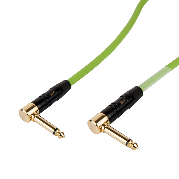 0.25m Guitar Patch Lead 1/4" Right Angle Jack to 1/4" Right Angle Jack, 6.5mm Green PVC Jacket