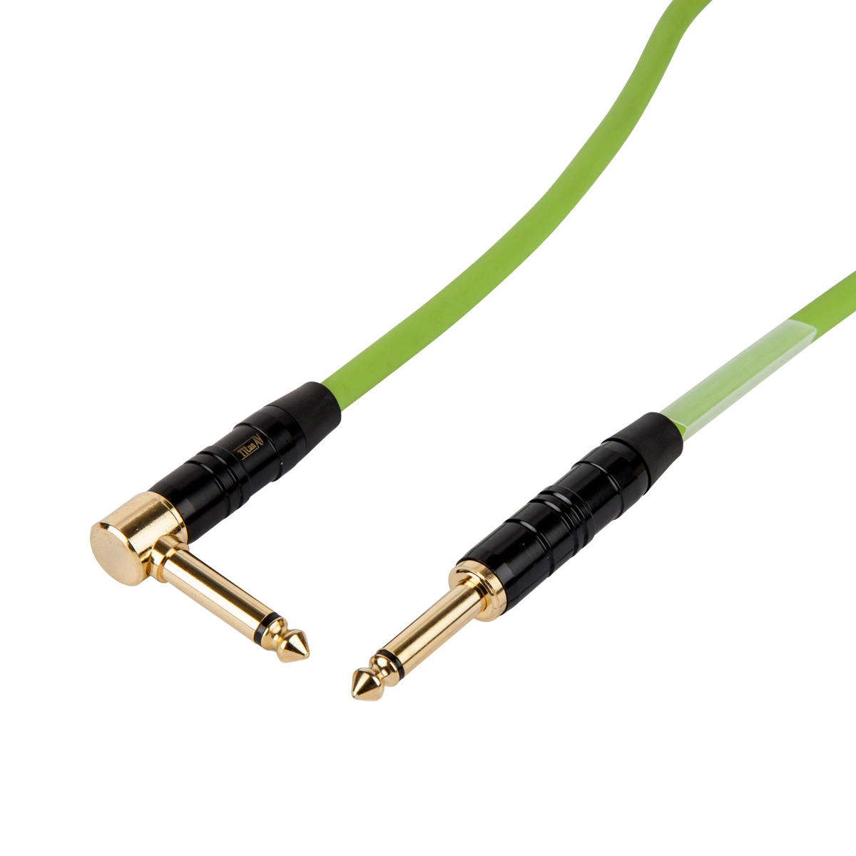 0.5m Guitar Patch lead 1/4" Jack to 1/4" Right Angle Jack, 6.5mm Green PVC Jacket