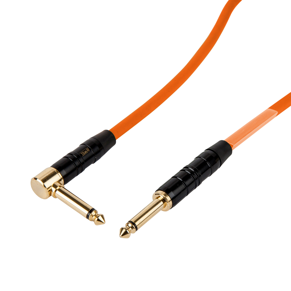 0.5m Patch Cable, 1/4" Jack - 1/4" Right Angle Jack, 6.5mm Orange PVC Jacket